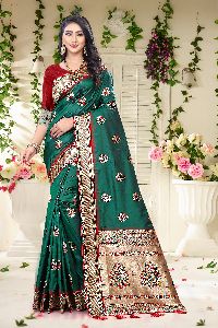 Banarasi Silk Green Saree With Swarovski Work .