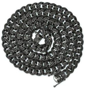 26.64 Carat Black Diamond Cuban Link Chain Necklace For Men