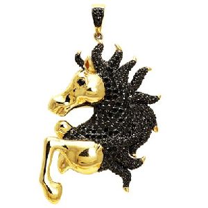 3.00 Carat Black Diamond Horse Pendant For Mens In 14k Yellow Gold