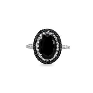 3 Ct Oval Shape Black And White Diamond Halo Engagement Ring