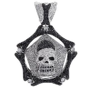 4.00 Carat Round Brilliant Hip Hop Skull Pendant With 14k White Gold