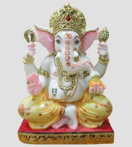 Colorful Marble Ganesh Statue in pure white marble