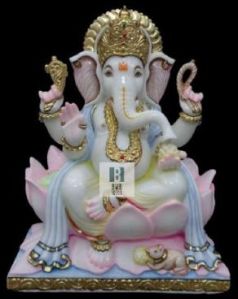 Marble Ganesh Murti on Lotus