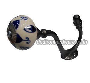 Ceramic blue pattern lacquered cast iron coat hook