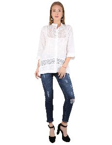 Western Style Chicken Handmade White On White Light Embroidered Tunic
