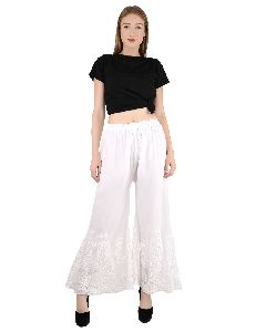 White On White Chikan Pants with Chikan Embroidery