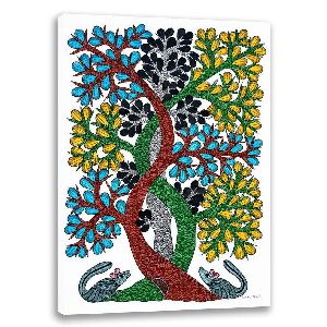 Curved Trees | Gond Painting
