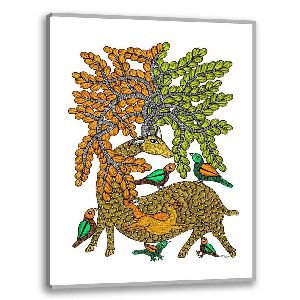 Deer and Birds | Gond Painting