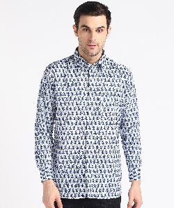 Mens Blue Kari Printed Full Sleeves Cotton Shirt