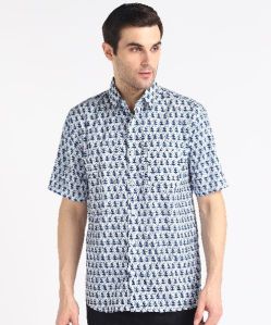 Mens Blue Kari Printed Half Sleeves Cotton Shirt