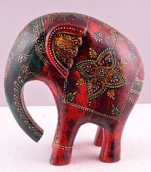 Wooden Painted Elephant Statue