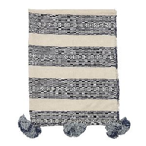 Modern Weave Soft Cozy Cotton Throw Blanket With Pom Poms and Fringes
