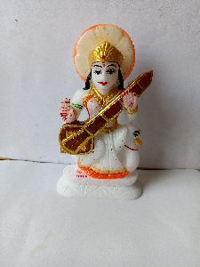 Multicolor White Marble Saraswati Mata Statue