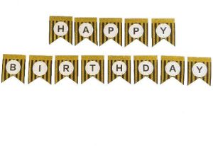 hippity hop black gold happy birthday strip glitter banner