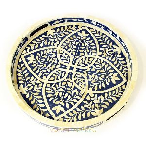 ROUND SHAPE BONE INLAY AND RESIN SERVING TRAY