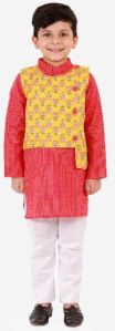 Boys Floral Jacket Kantha Kurta Pyjama Set