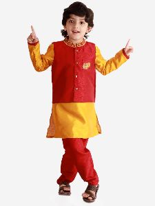 Boys Zardozi Jacket with Silk Kurta Pyjama Set