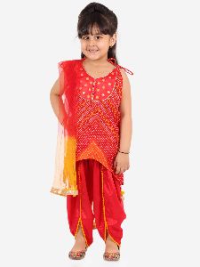 Girls Manrangi Girls Mirror Work Kurti Dhoti