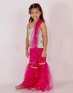 Girls Net Top and Sharara Set