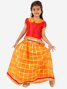 Kids Gold Kota Checks Lehenga Choli