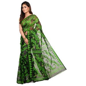 Green Handloom Dhakai jamdani Saree