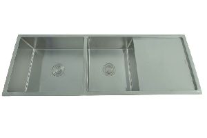 FS 5118 HM Hand Made Double Bowl Kitchen Sink With Drain Board