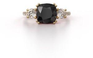 3.00 Carat Cushion Cut Three Stone Black Diamond Engagement Ring