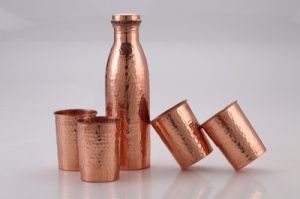 Hammered Copper Bottle and Glass Set