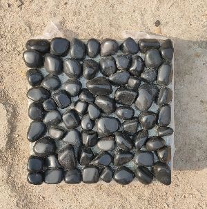 Black Polished Pebbles Mosaic Tile