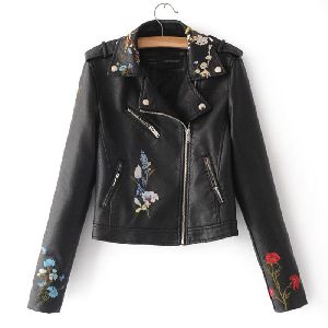 Ladies Embroidered Leather Jacket