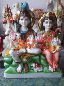 Multicolor Marble Shiv Parivar Statue