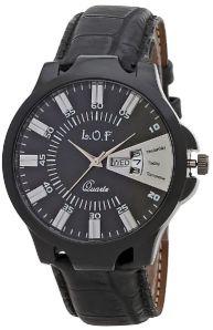 LOF BlackRound Dial Leather Strap Men's Multi Function Analog Watch - LW2003