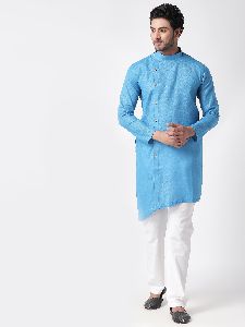 Cotton Full Sleeves Kurta For Men (Blue)