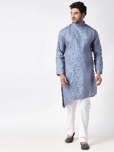 Cotton Full Sleeves Regular Casual Mens Kurta (Blue)