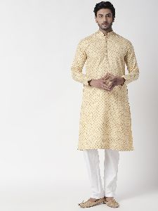 Cotton Regular Mens Kurta (Beige)