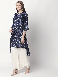 Golden Frames Printed Rayon Fabric Blue Kurti