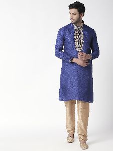 Mens Casual Ethnic Cotton Kurta Cotton Straight Kurta (Navy Blue)