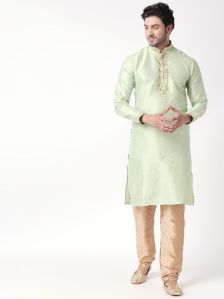 Mens Regular Cotton Blend Straight Ethnic Kurta (Peach)