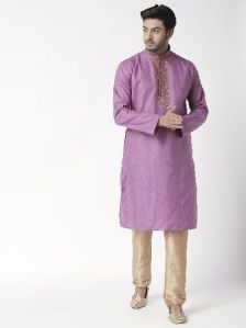 Mens Solid Straight Kurta (Purple)