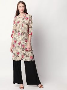 Multi Colour Floral Print Rayon Fabric Beidge Kurti