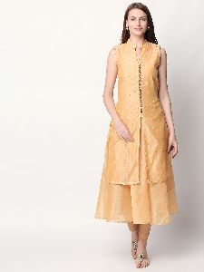 Print Rayon Fabric Yellow Kurti