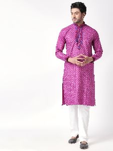 Regular Cotton Full Sleeves Ethnic Mens Kurta (Purple)