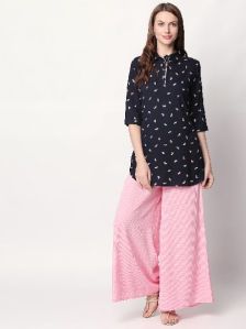 Watermellon Print Rayon Fabric Black Kurti