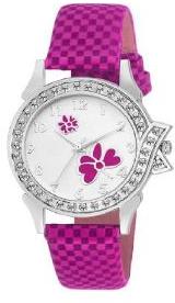 Pink Flower American Diamond Wrist Watch For Women - L13