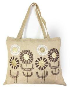 Flower with Gold Pattern Jute Bag