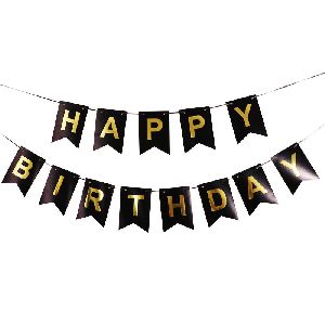 HIPPITY HOP shimmering gold letter black happy birthday banner