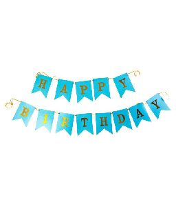 HIPPITY HOP BLUE HAPPY BIRTHDAY BANNER WITH SHIMMERING GOLD LETTER PACK OF 1 FOR PARTY DECORATION