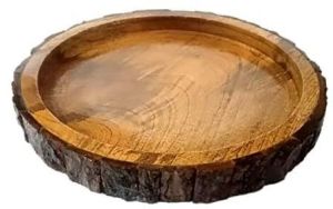 ROUND SHAPE WOODEN BARK SERVING TRAY MADE NATURAL MANGO WOOD HANDMADE PRODUCT