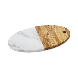 WOODEN AND STONE HEART AND ROUND SHAPE CHOPPING BOARD