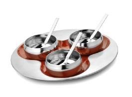 Steel Colored Trio Thali and Belly Bowl Set